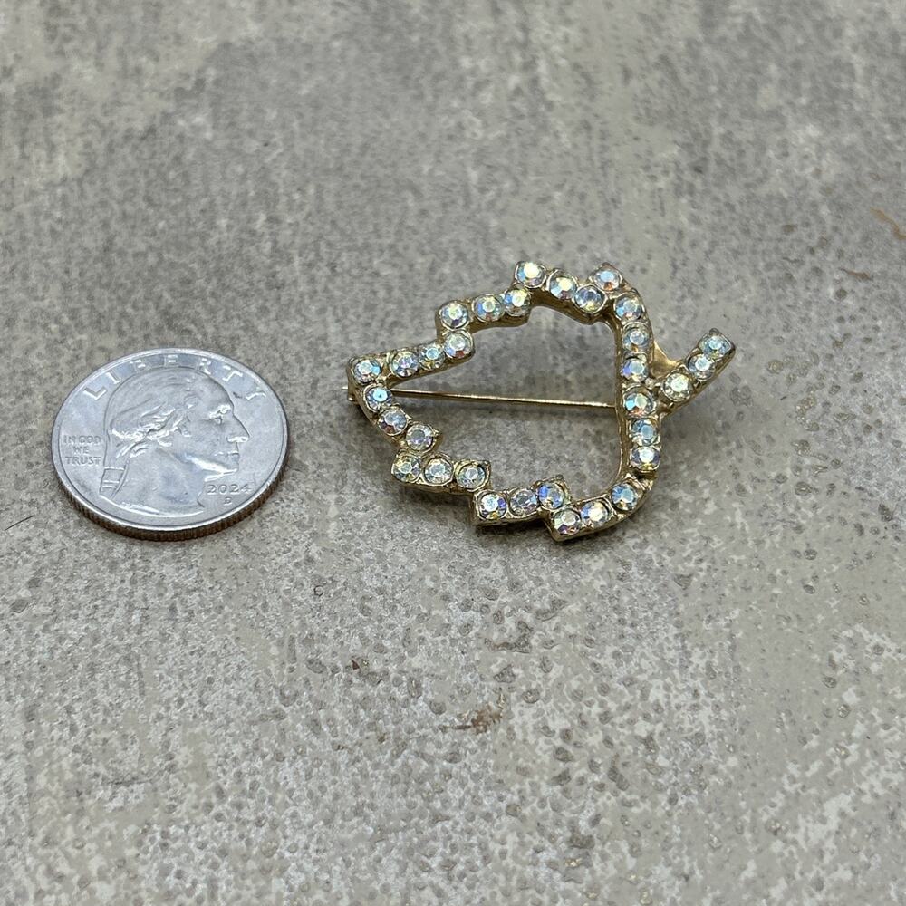 Vintage Aurora Borealis Rhinestone Leaf Shaped Brooch Pin